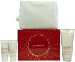 Clarins Body Care Set: Rich Body Lotion 200ml + Hand and Nail Treatment Cream 30ml + Body Scrub 30ml